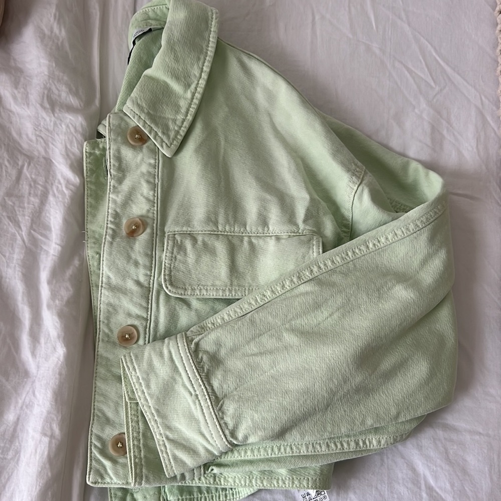 Zara XS mint green button cropped jacket